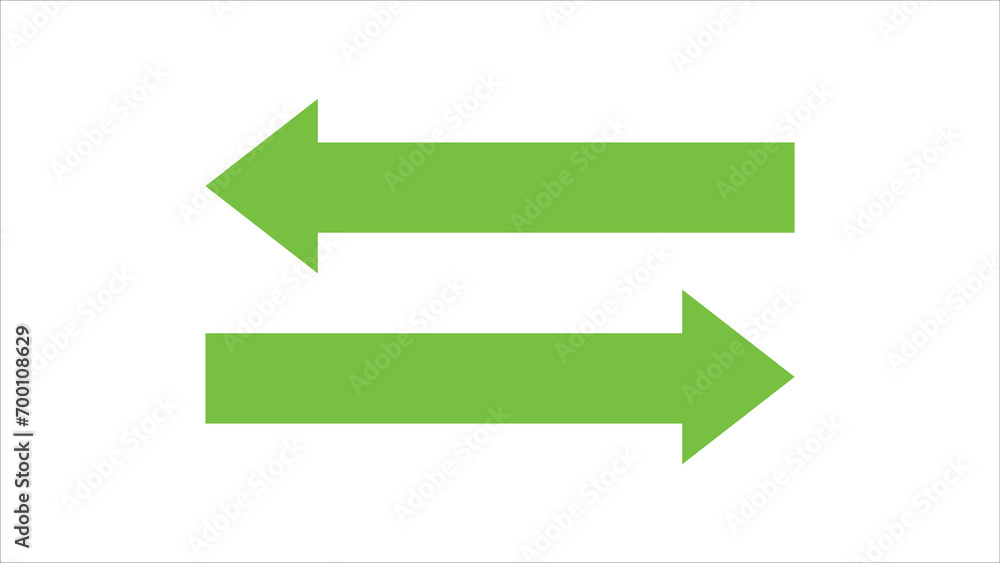 Green Right And Left Arrow icon. Isolated on white. Continue icon. Next sign. East arrow. Green Right And Left Arrow icon. Isolated on white. Continue icon. Next sign. East arrow.