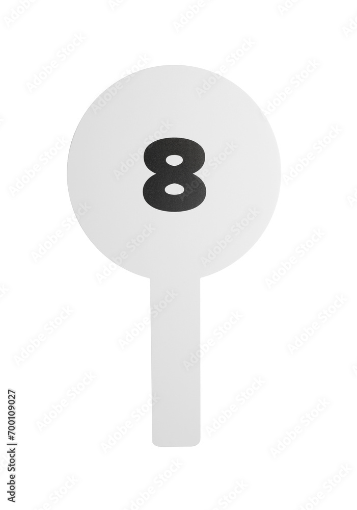 Auction paddle with number 8 isolated on white Auction paddle with number 8 isolated on white