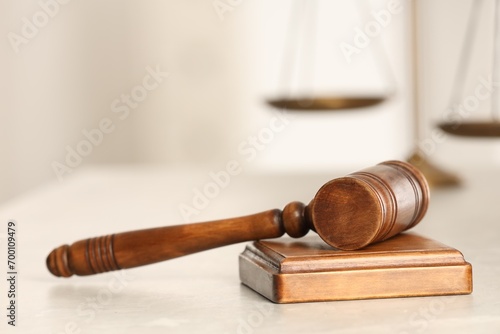 Law concept. Gavel on white table, closeup