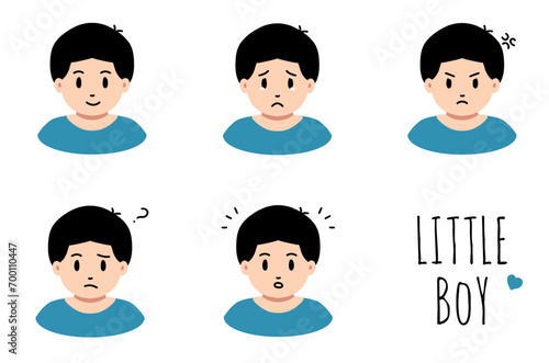 child boy expression person avatar icon illustration material. little boy smile, happy, confuse, angry, mad, sad, shock face. set of little boy avatar illustration, children