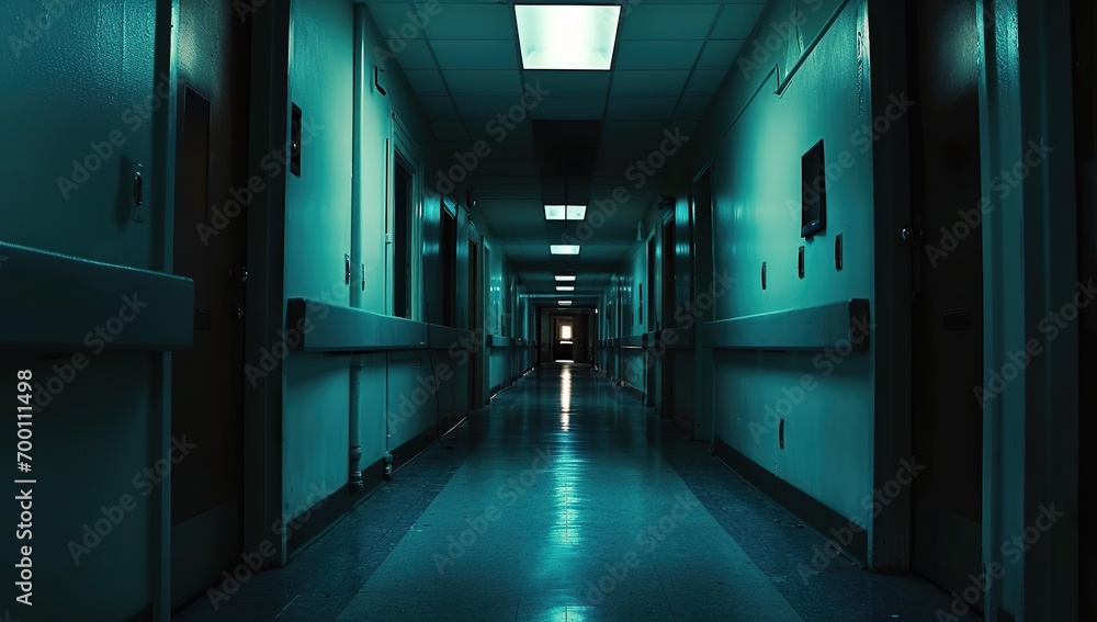 Dimmed hallway with a solitary light source at the end. The concept of solitude and mystery. Dimmed hallway with a solitary light source at the end. The concept of solitude and mystery.