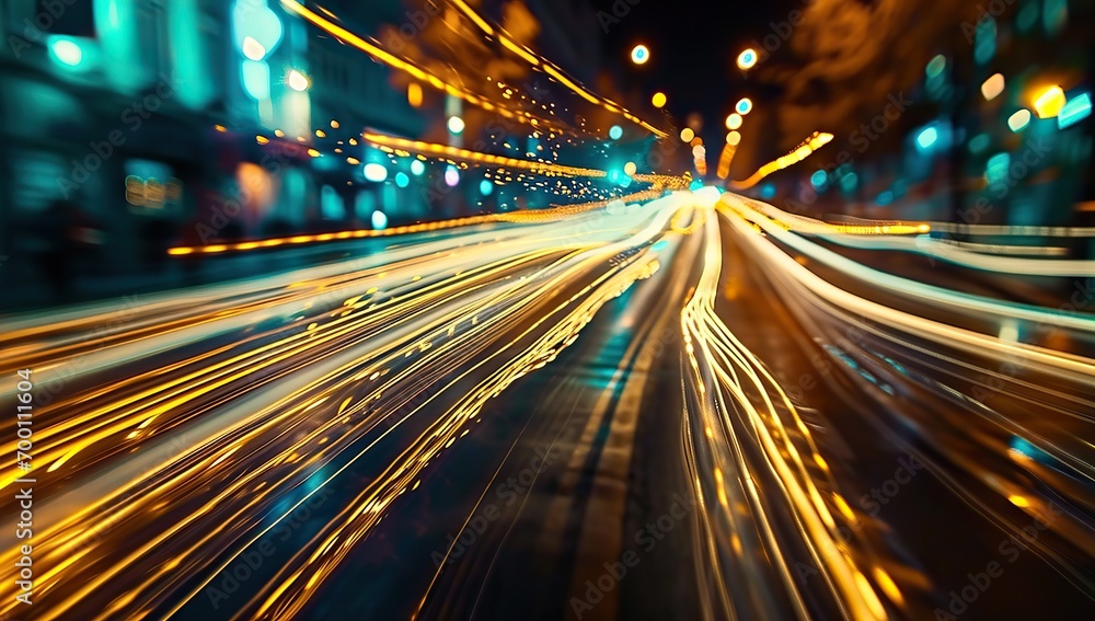 Moving lights in a night city creating a sense of speed. The concept of dynamics and urban life. Moving lights in a night city creating a sense of speed. The concept of dynamics and urban life.