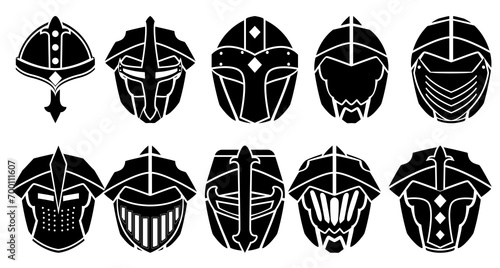 Silhouette of a Medieval Helmet Icon. Vector Illustration in various themes. Hand drawn collection. photo