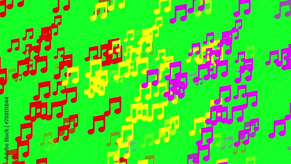 Simple music icon animation with green screen background. Floating moving colorful musical notes. Simple music icon animation with green screen background. Floating moving colorful musical notes.