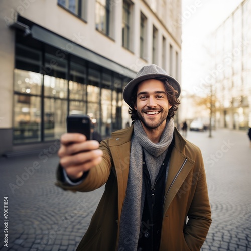 City Vibes and Selfies: Fashionable Gent Captures Style Moments in the Urban Landscape © Marcos