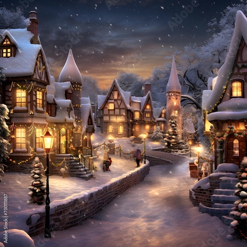 Christmas and New Year background with a beautiful winter landscape. Illustration.