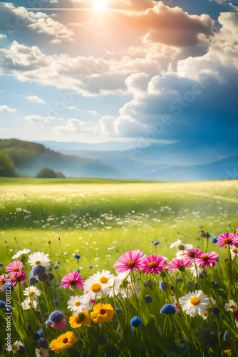 Colorful Spring Flowers Blanketing a Beautiful Open Landscape © Sudrajat Design