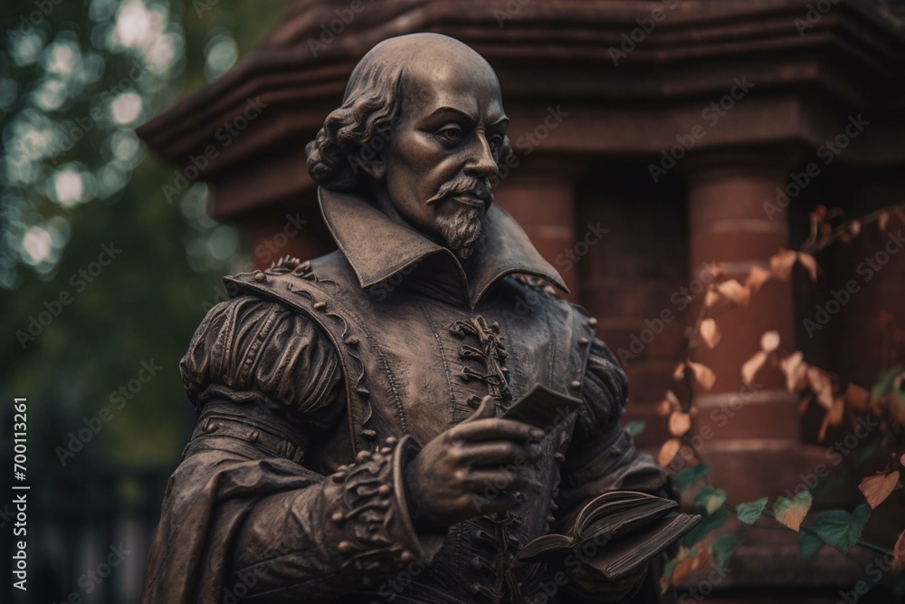 William Shakespeare statue in Stratford-upon-Avon, UK. Generative AI