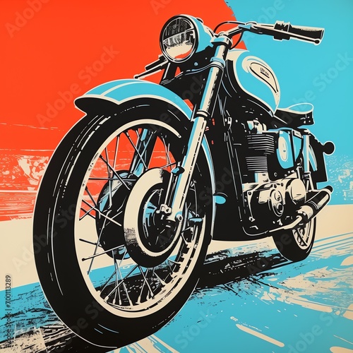 a motorcycle on a red and blue background photo