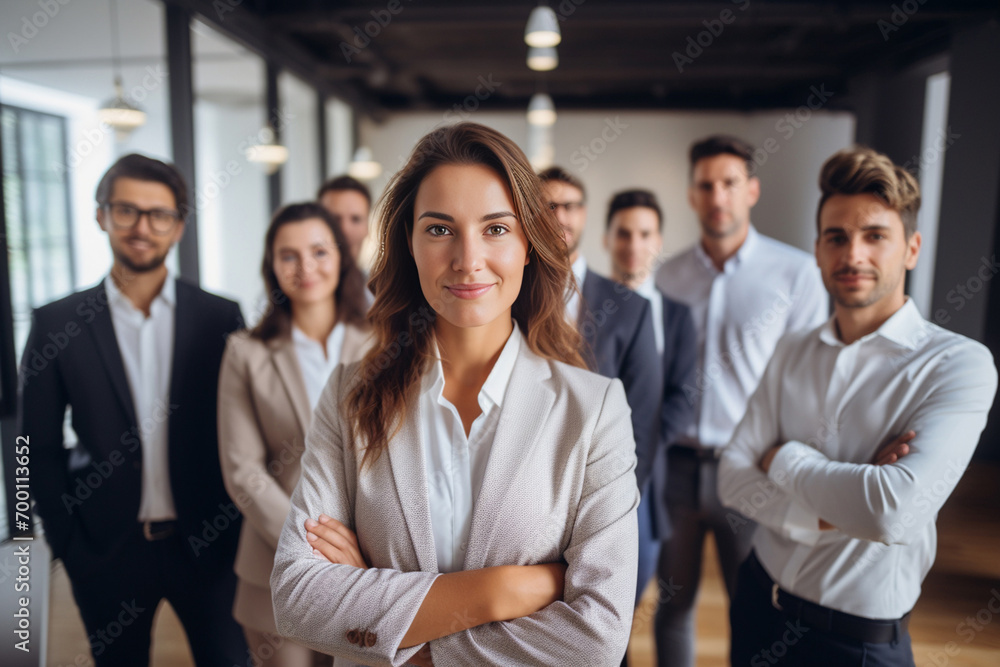 business girl heads a colossal corporate company alongside the executive chief, leading a diverse team of professionals with a dynamic and inclusive approach. Generative AI. business girl heads a colossal corporate company alongside the executive chief, leading a diverse team of professionals with a dynamic and inclusive approach. Generative AI.