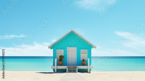 a blue house on a beach © Dumitru