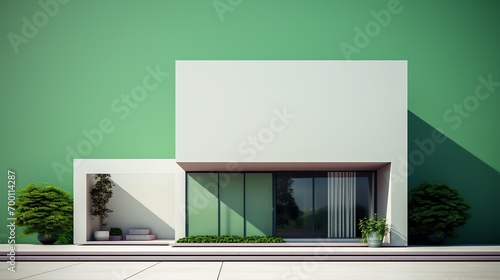 a white and green building with a green wall