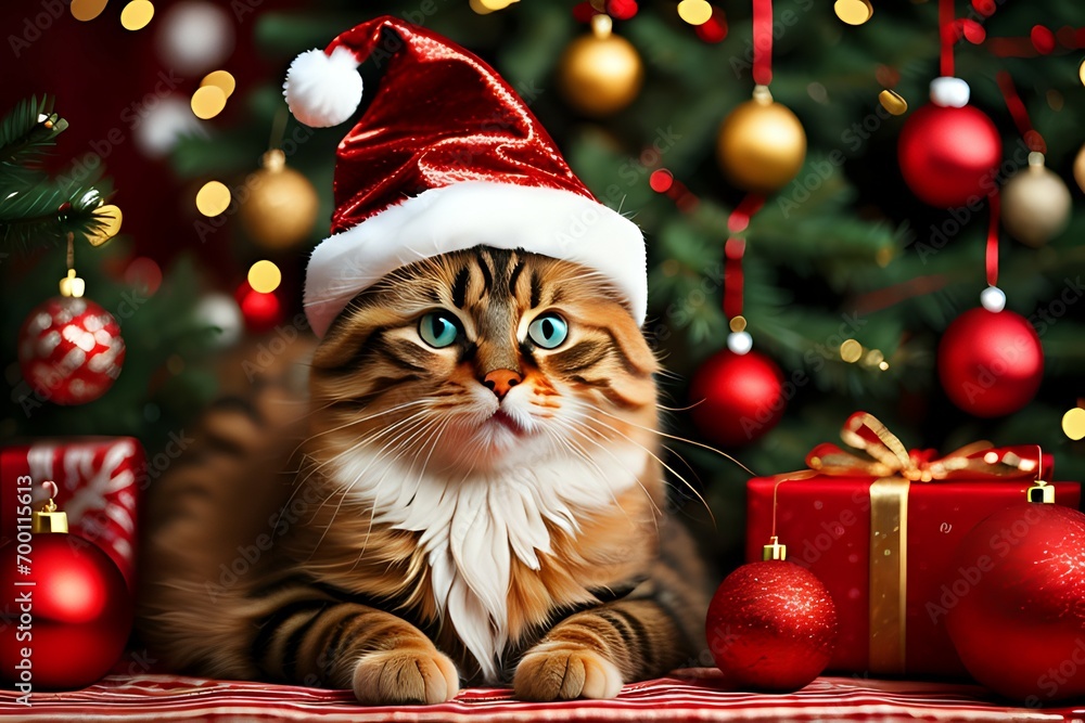 cat and christmas tree cat and christmas tree