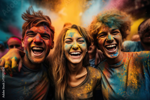Group of friends at Holi celebration. Generative AI. © Lux Images