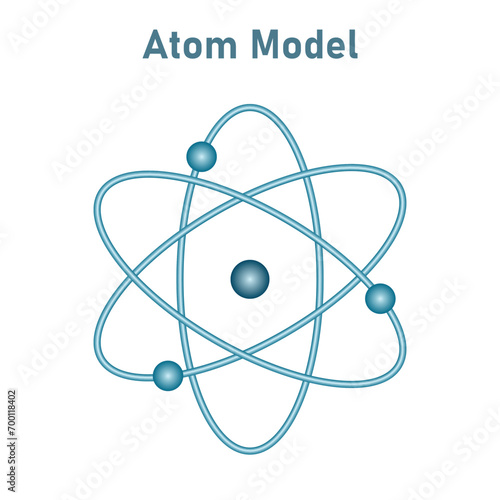 Rutherford's atomic model. Electron orbits, neutrons, nucleus, protons and electrons. Parts of atom. Vector illustration isolated on white background.