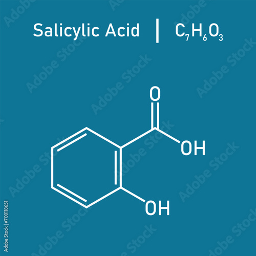 Chemical structure of Salicylic acid (C7H6O3). Chemical resources for teachers and students. Vector illustration.