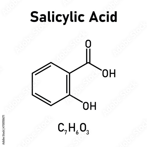 Chemical structure of Salicylic acid (C7H6O3). Chemical resources for teachers and students. Vector illustration.
