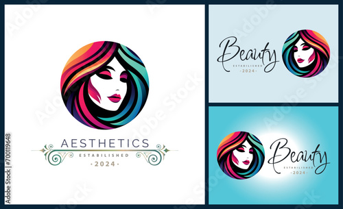woman face head beauty aesthetics salon spa logo template design for brand or company