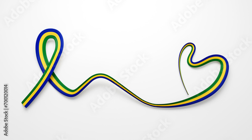 3d Flag Of Gabon Heart Shape Shiny Wavy Awareness Ribbon flag On White Background 3d illustration