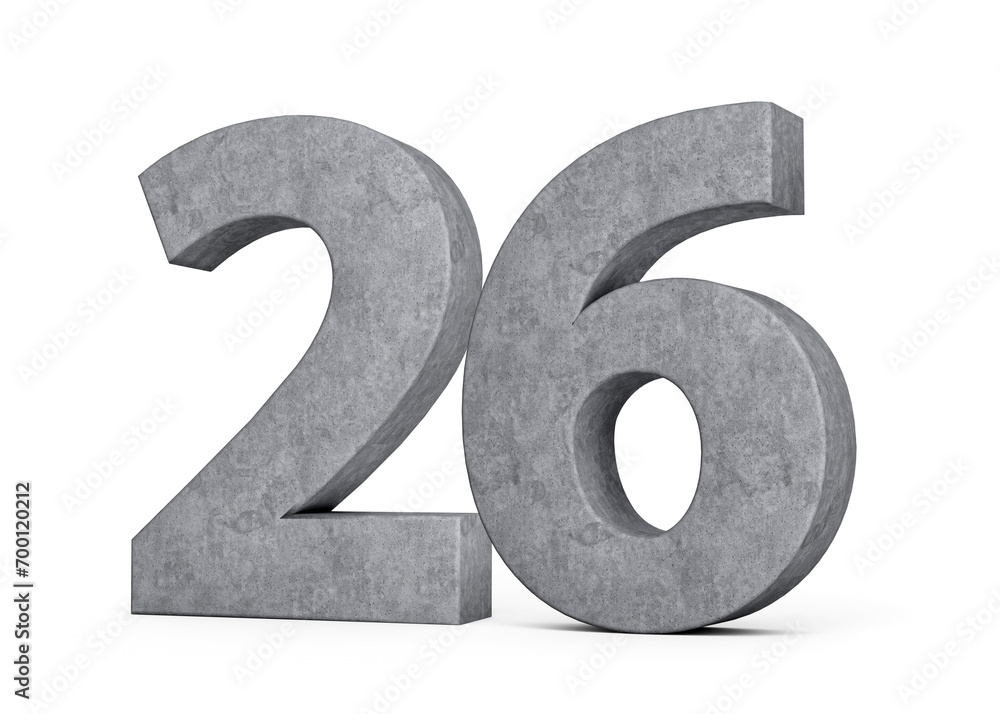 3d Concrete Number twenty six 26 Digit Made Of Grey Concrete Stone On White Background 3d Illustration 3d Concrete Number twenty six 26 Digit Made Of Grey Concrete Stone On White Background 3d Illustration