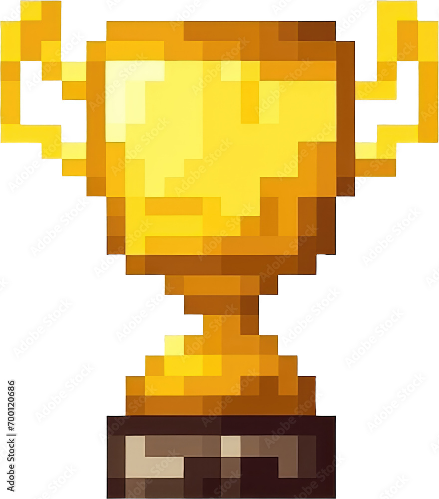 A golden trophy pixel art isolate white background