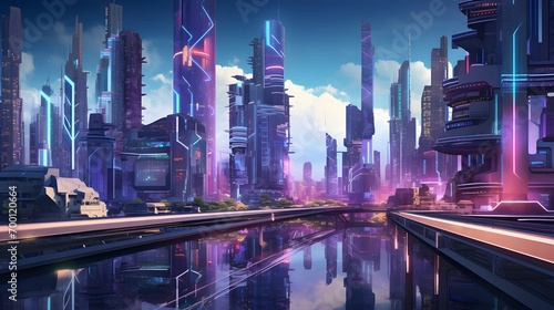 Futuristic city with high-rise buildings and high-rise buildings