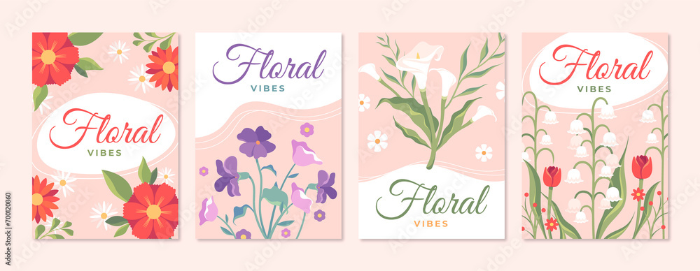 Hand drawn floral cards collection with beautiful flowers on pink background Hand drawn floral cards collection with beautiful flowers on pink background