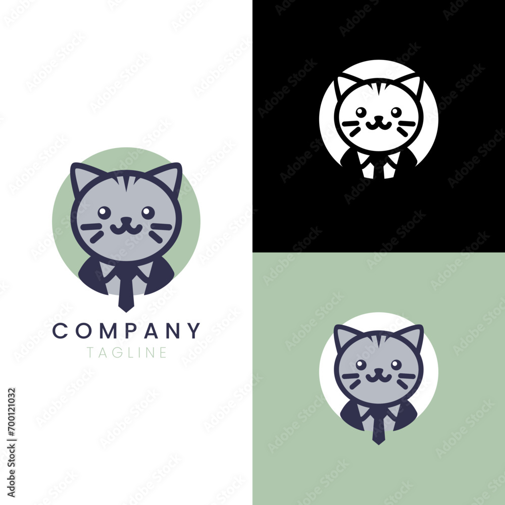 Cat Bussines suit combination logo