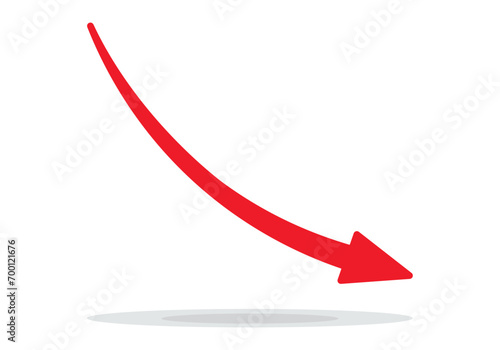 Red arrow going down stock icon on white background. Bankruptcy, financial market crash icon for your web site design, logo, app, UI. graph chart down trend symbol.chart going down sign.