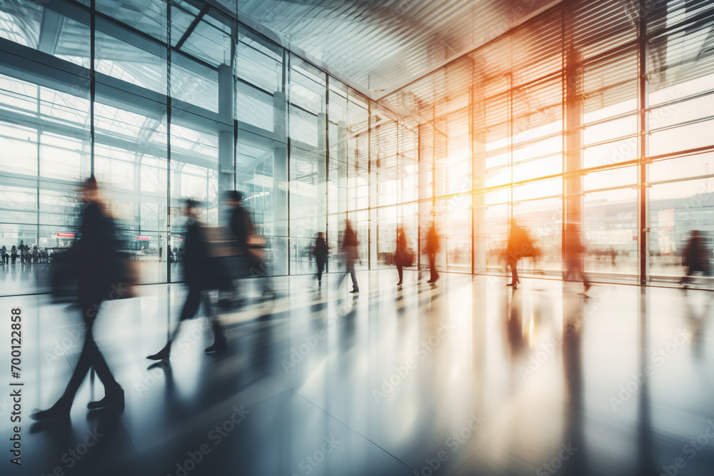 Generative AI image of a bustling modern airport terminal Generative AI image of a bustling modern airport terminal