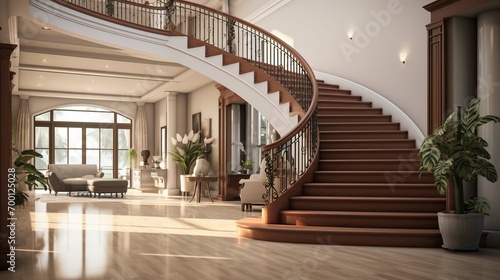 Foyer with curved staircase