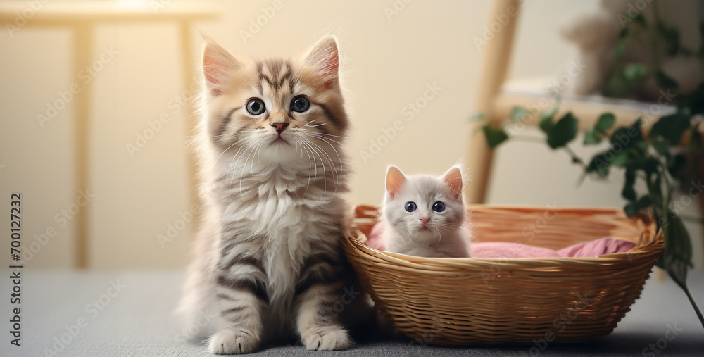 cat sitting with kitten banner ads image, kitten in a basket cat sitting with kitten banner ads image, kitten in a basket