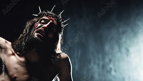  La settimana Santa, la flaggelazione di Gesù Cristo su sfondo nero photo
