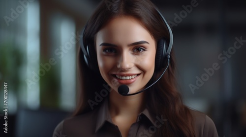 female agent with headset working in call center