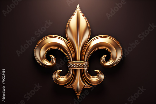 Fleur-de-lis, stylized lily gold emblem, 3d illustration, generated ai
