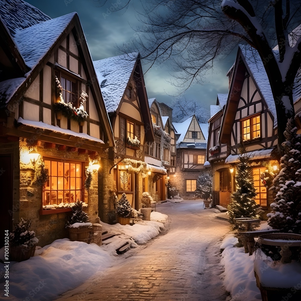Winter street in old town of Strasbourg, Alsace, France