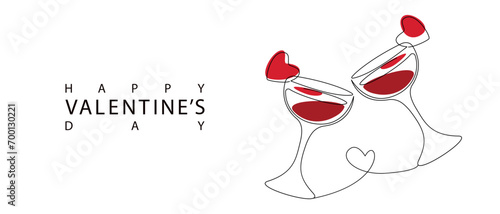 Background for Valentine's Day.Glasses drawn in a continuous line. Vector illustration.