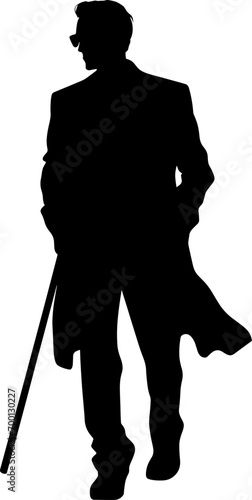 Vector silhouette of a man in a business suit standing, black color isolated on white background. AI generated illustration.