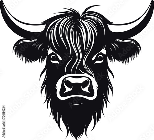 Highland cow detailed silhouette hand drawn vector. AI generated illustration.