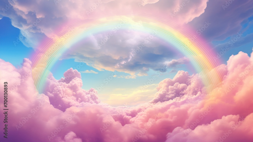 A rainbow appears to be in the middle of a cloudy sky A rainbow appears to be in the middle of a cloudy sky