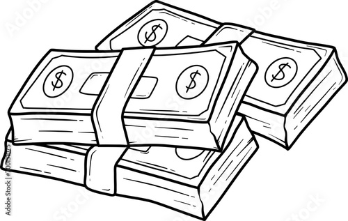 line drawing of stacks of money