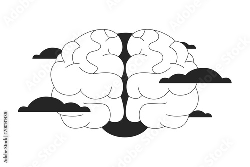 Brain fog syndrome black and white 2D line cartoon object. Feeling foggy mental health isolated vector outline item. Confusion concentration loss. Memory problems monochromatic flat spot illustration