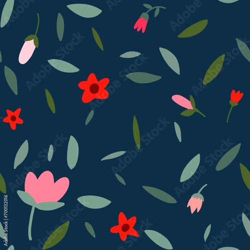 Abstract seamless pattern with blooming flowers and leaves.natural illustration with flowers background.