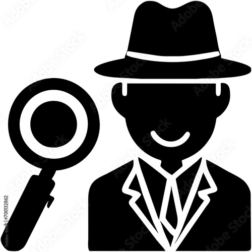 Detective with a magnifying glass vektor icon illustation