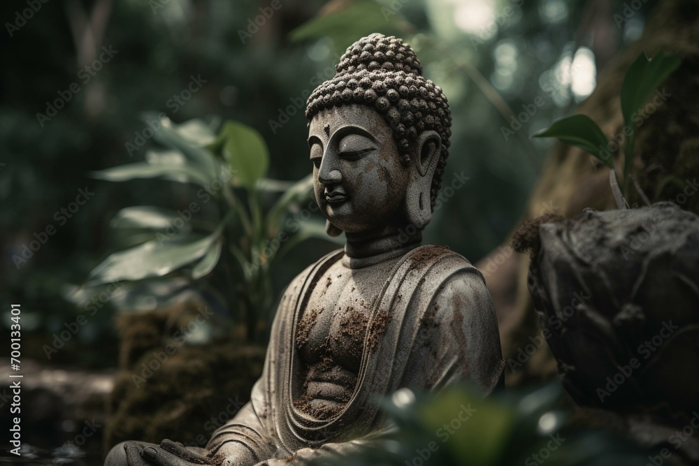 Buddha in tranquil Zen garden. Generative AI