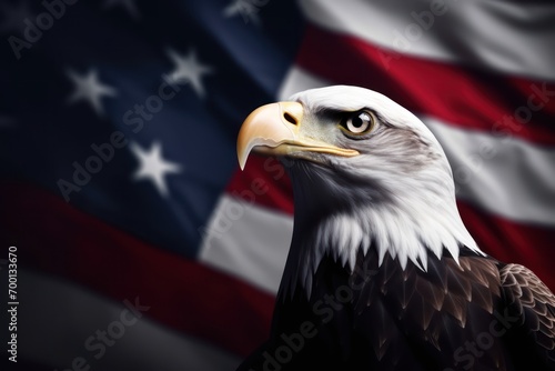 Independence Day 4th of July poster with USA flag and eagle with copy space for text