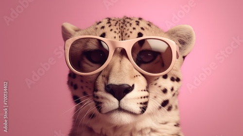 close up portrait of a cheetah tiger wearing glasse  © SaraY Studio 