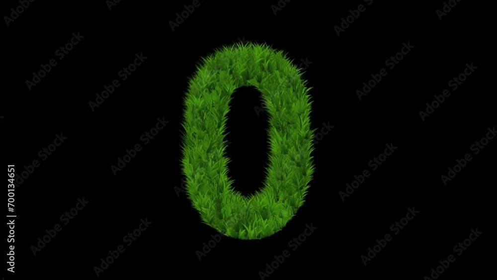 Number 0 with green grass effect on plain black background Number 0 with green grass effect on plain black background
