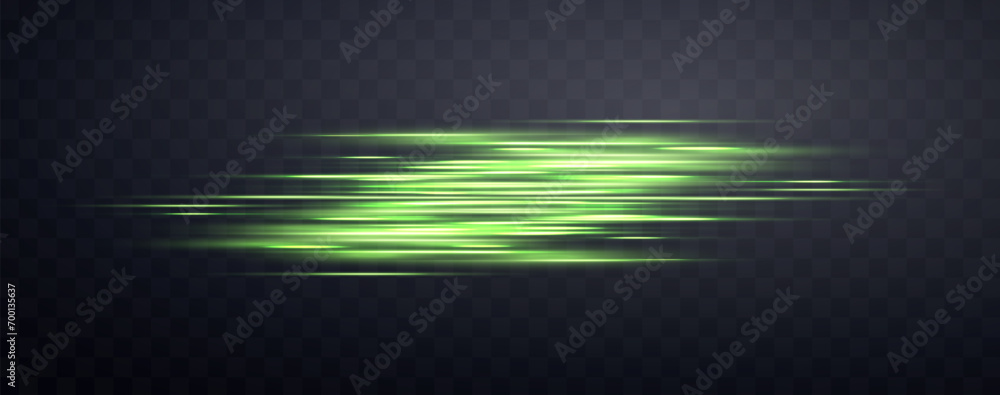 Speed rays, velocity light neon flow, zoom in motion effect, green glow ...