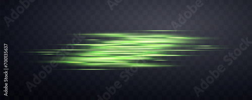 Speed rays, velocity light neon flow, zoom in motion effect, green glow speed lines, colorful light trails, stripes. Abstract background, vector illustration photo